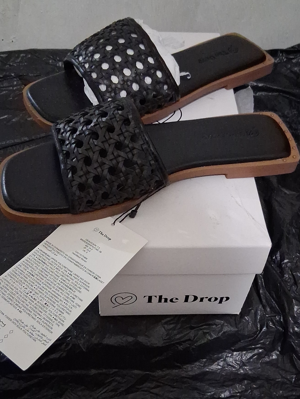 Women's Black Woven Slide Sandals